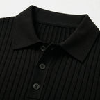 Men's Knit Polo Ribbed Short Sleeve Shirt Slim Fit