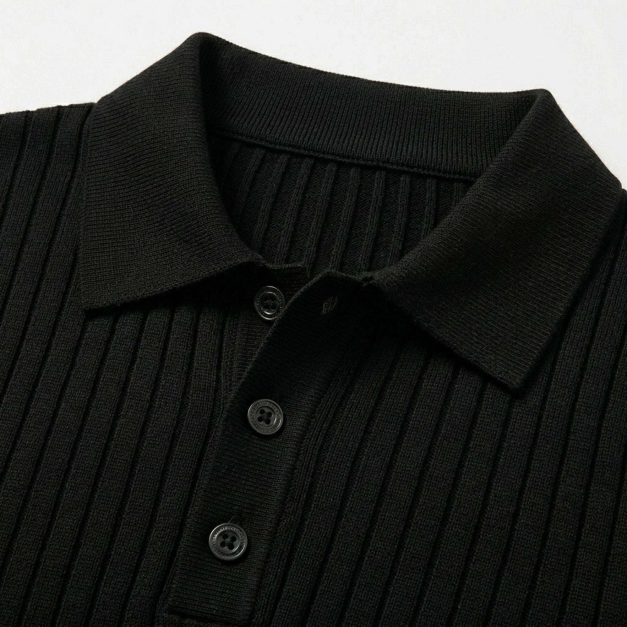 Men's Knit Polo Ribbed Short Sleeve Shirt Slim Fit