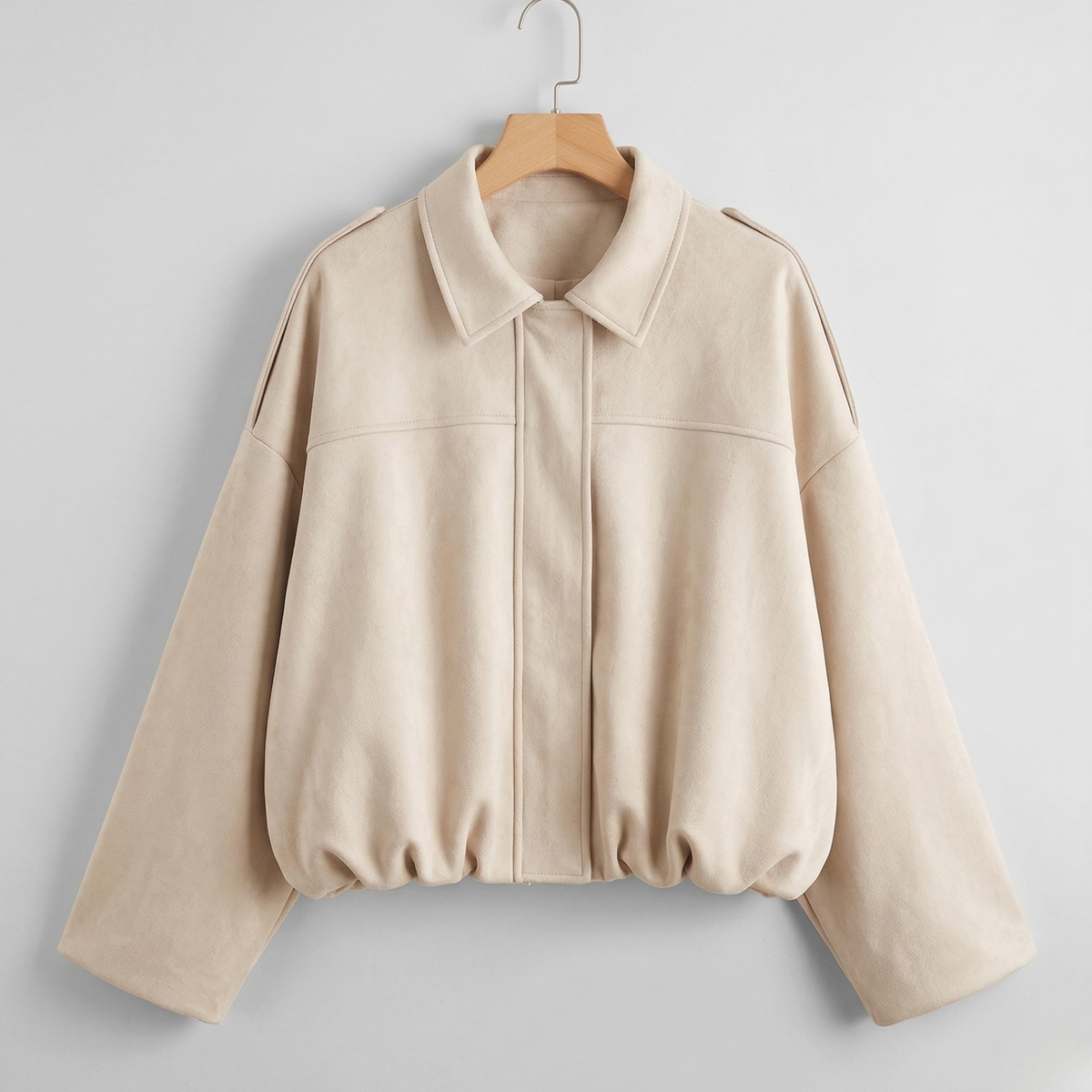 Women's Faux Suede Bomber Jacket Point Collar Oversized Fit