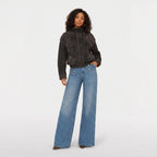 Women's Faux Suede Bomber Jacket Chest Flap Pockets Relaxed Fit