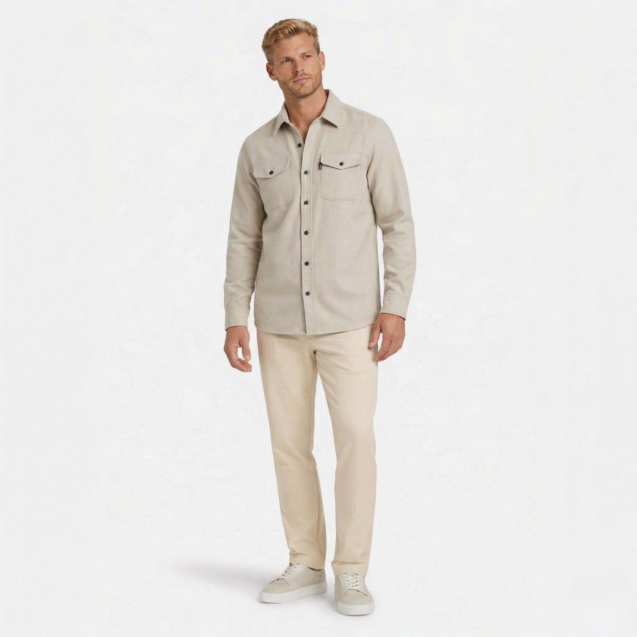 Men's Long Sleeve Overshirt Snap-Button Regular Fit
