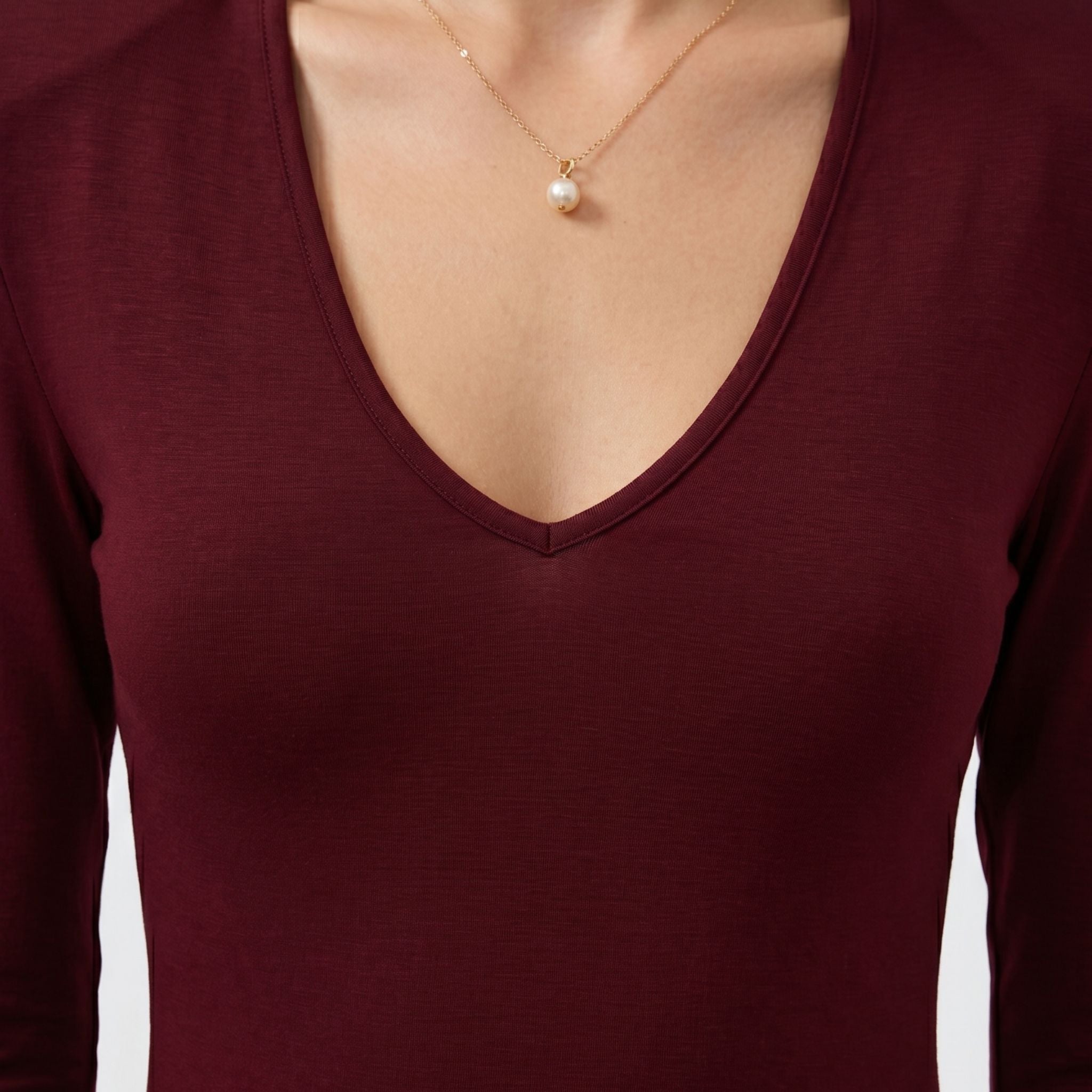 Women's V-Neck Top V-Neck Structured Shoulder Long Sleeve