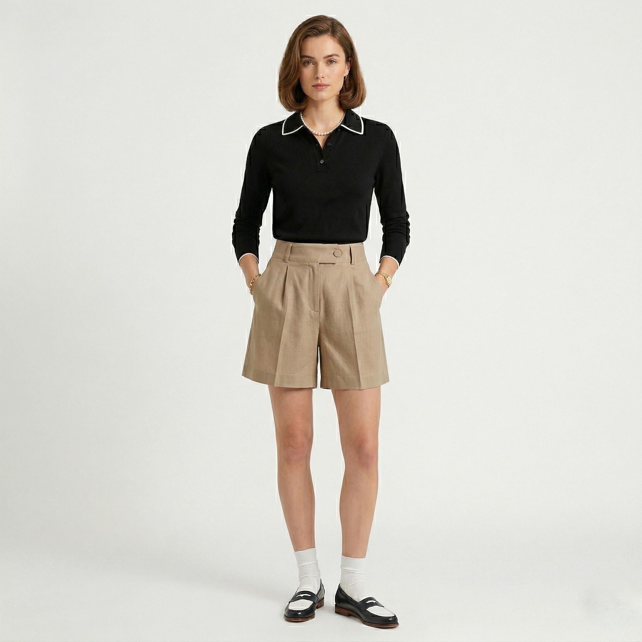 Women's High-Waist Shorts Double-Pleat Relaxed Fit