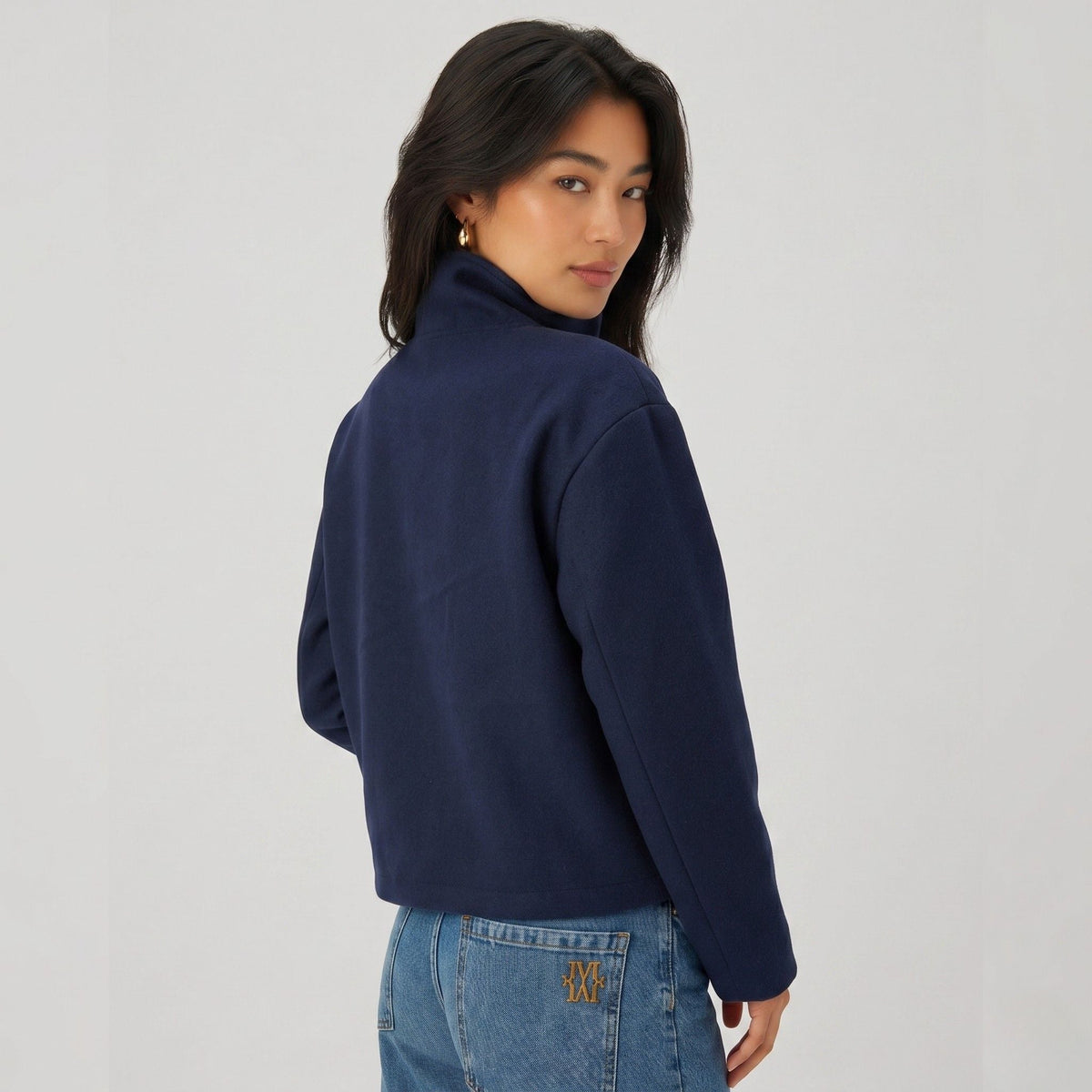 Women's Wool-Textured Coat Jacket Single-Breasted Funnel Neck