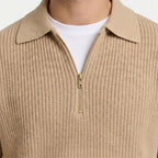 Men's Knit Polo Ribbed Quarter-Zip Relaxed Fit