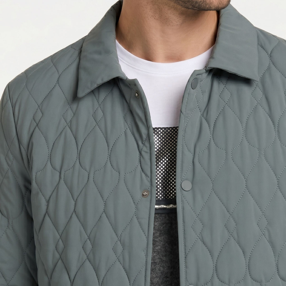 Men's Jacket Diamond Quilted Button Regular Fit