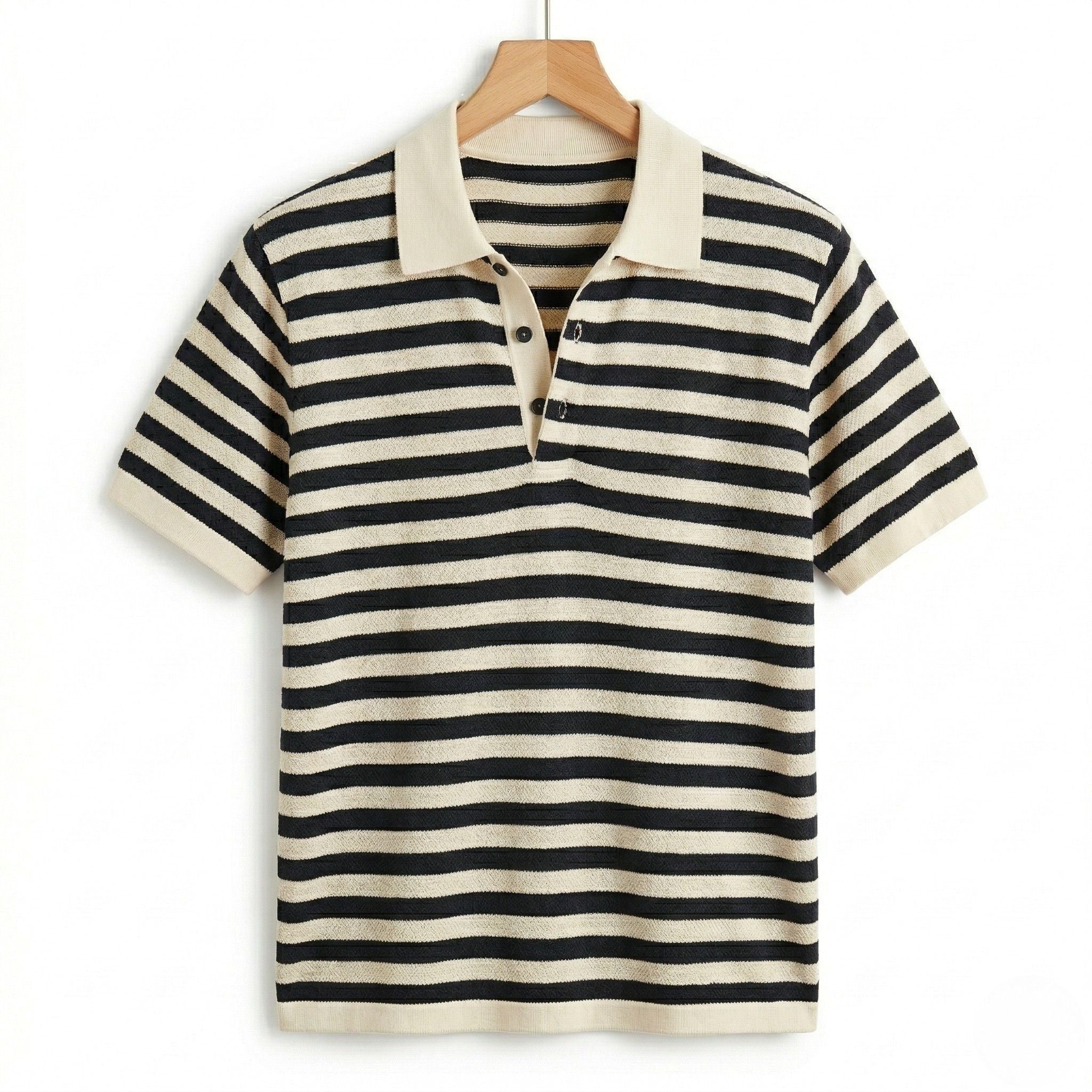 Men's Striped Polo Short Sleeve Button Regular Fit