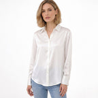 Women's Satin Blouse Long Sleeve Button-Down Point Collar Relaxed Fit