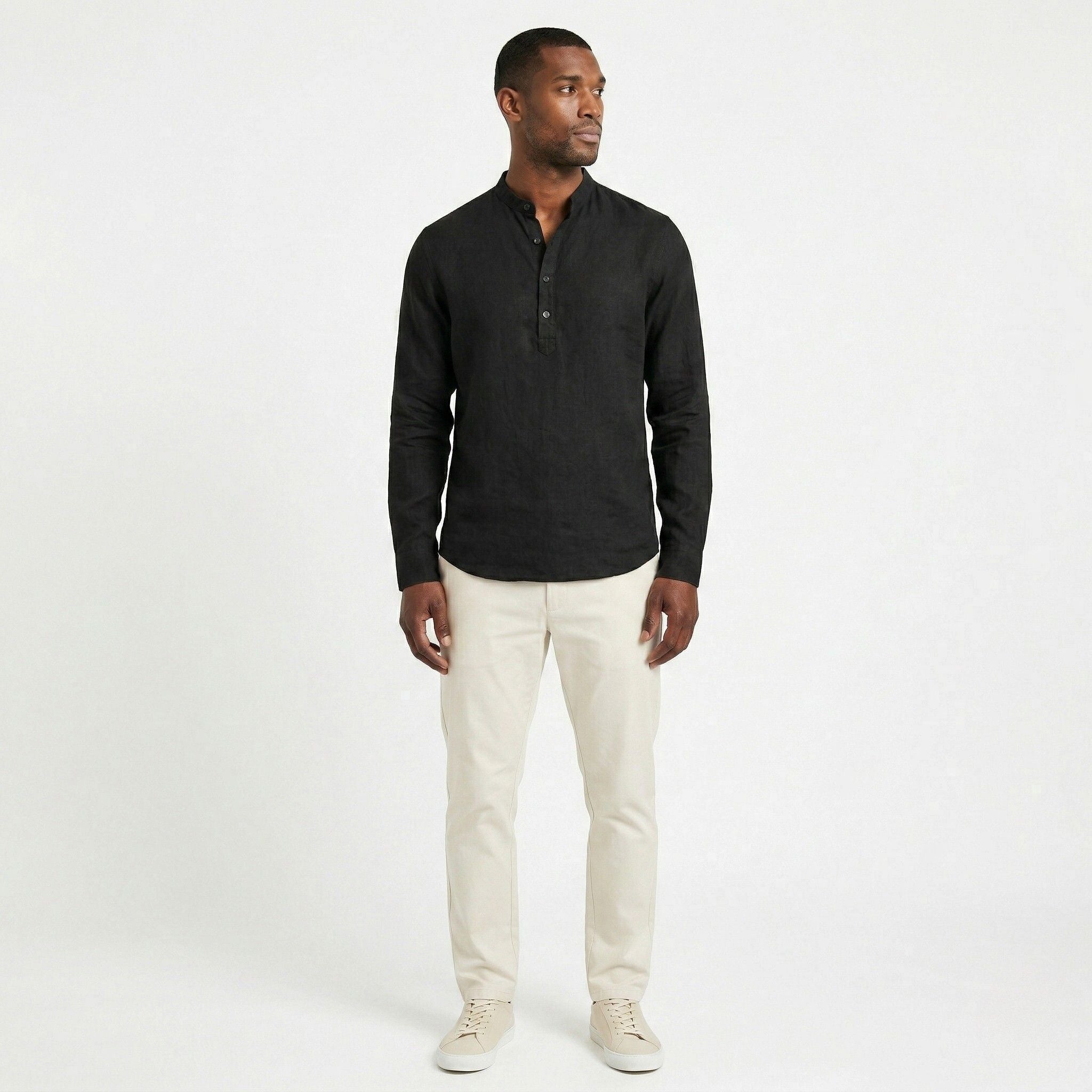Men's Henley Shirt Long Sleeve Mandarin Collar Regular Fit
