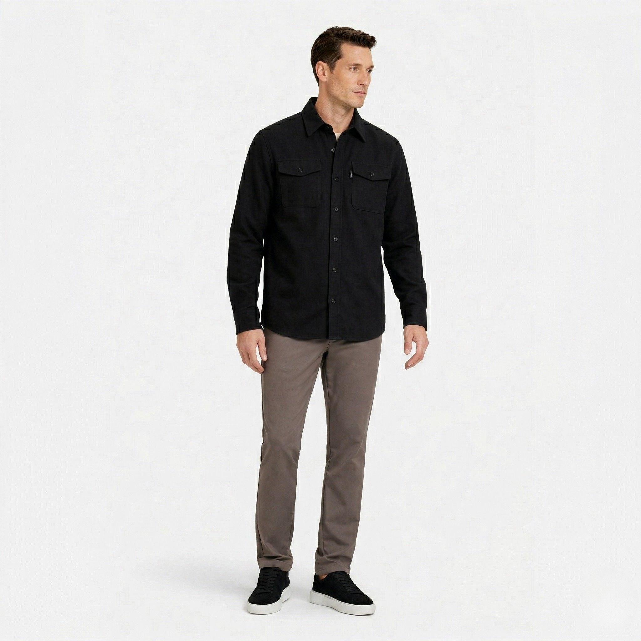 Men's Long Sleeve Overshirt Snap-Button Regular Fit