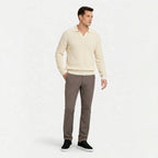 Men's Knit Polo Ribbed Long Sleeve Open Collar Regular Fit