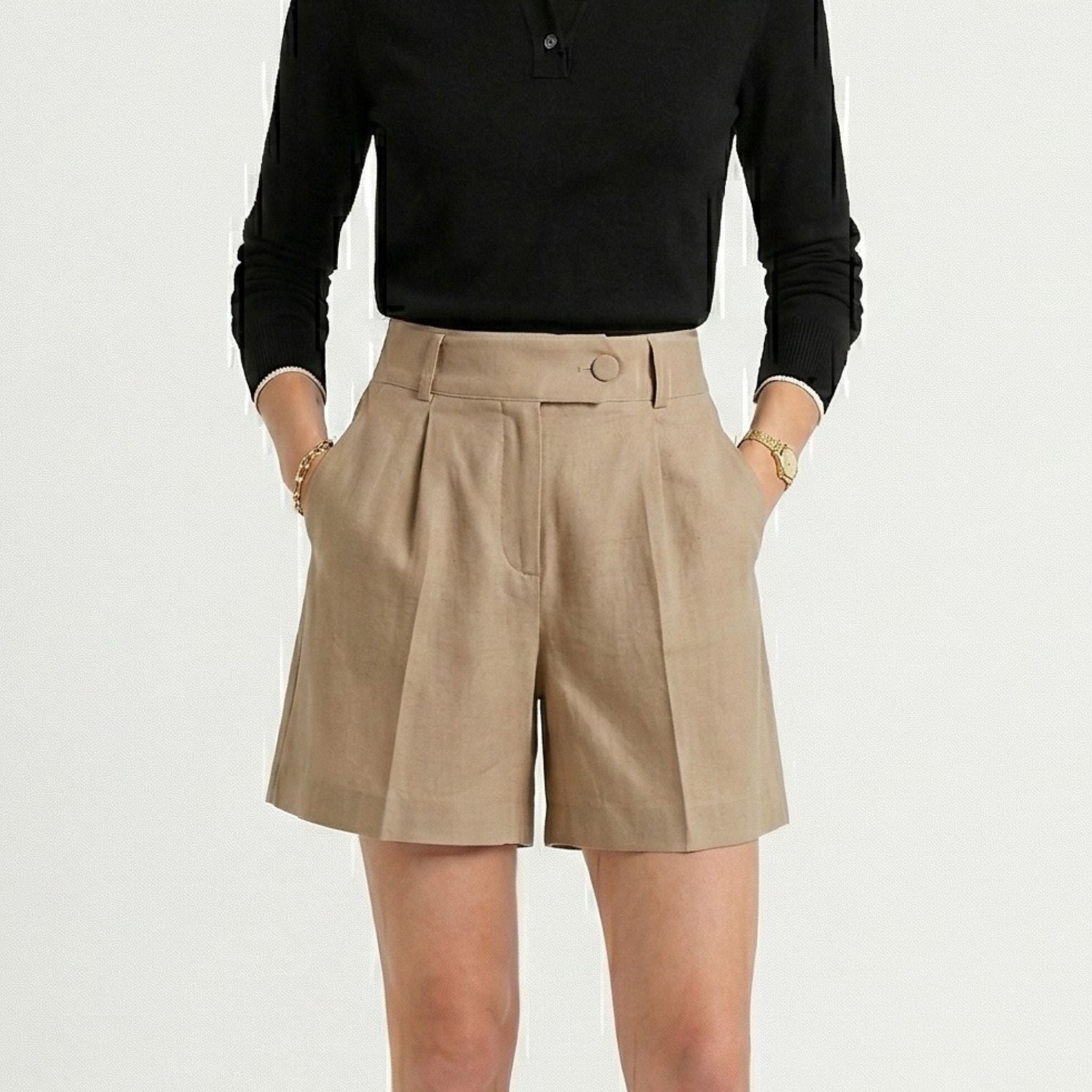 Women's High-Waist Shorts Double-Pleat Relaxed Fit
