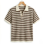 Men's Striped Polo Short Sleeve Button Regular Fit