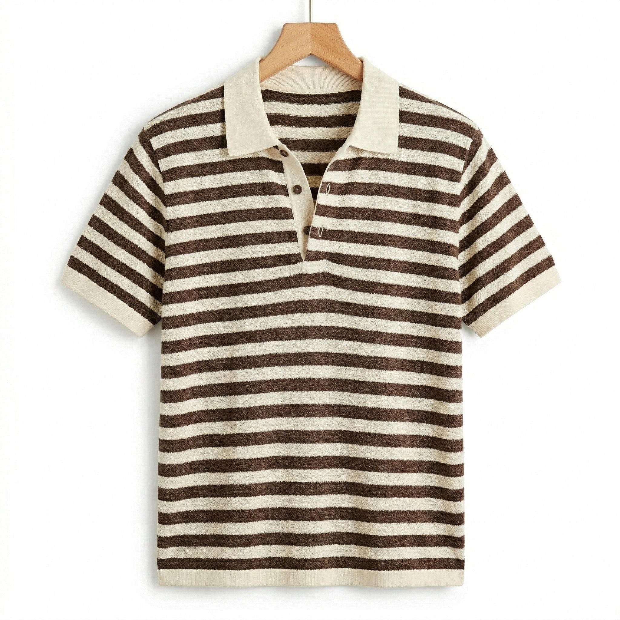 Men's Striped Polo Short Sleeve Button Regular Fit