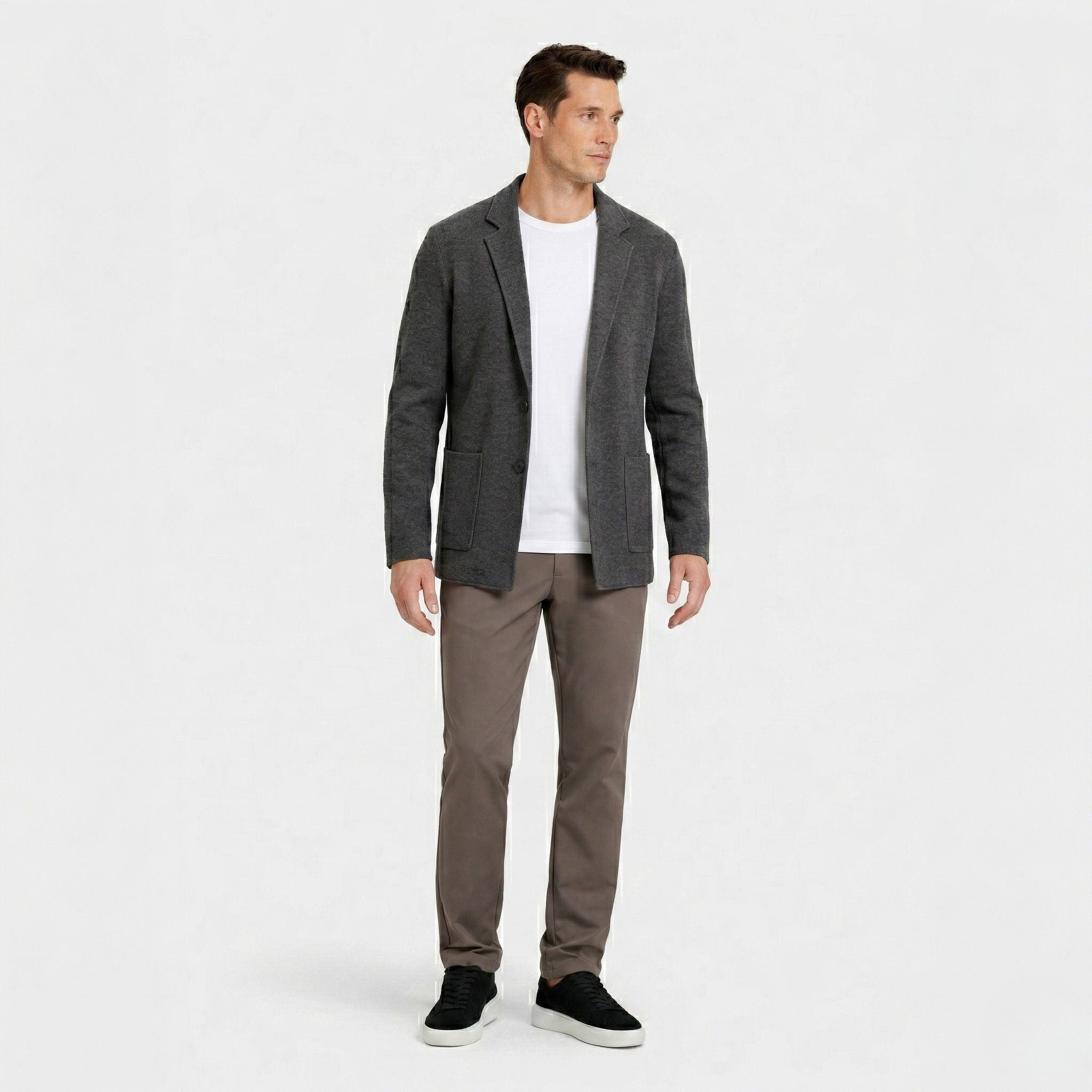 Men's Knitted Cardigan Notch Lapel Single-Button Blazer Regular Fit