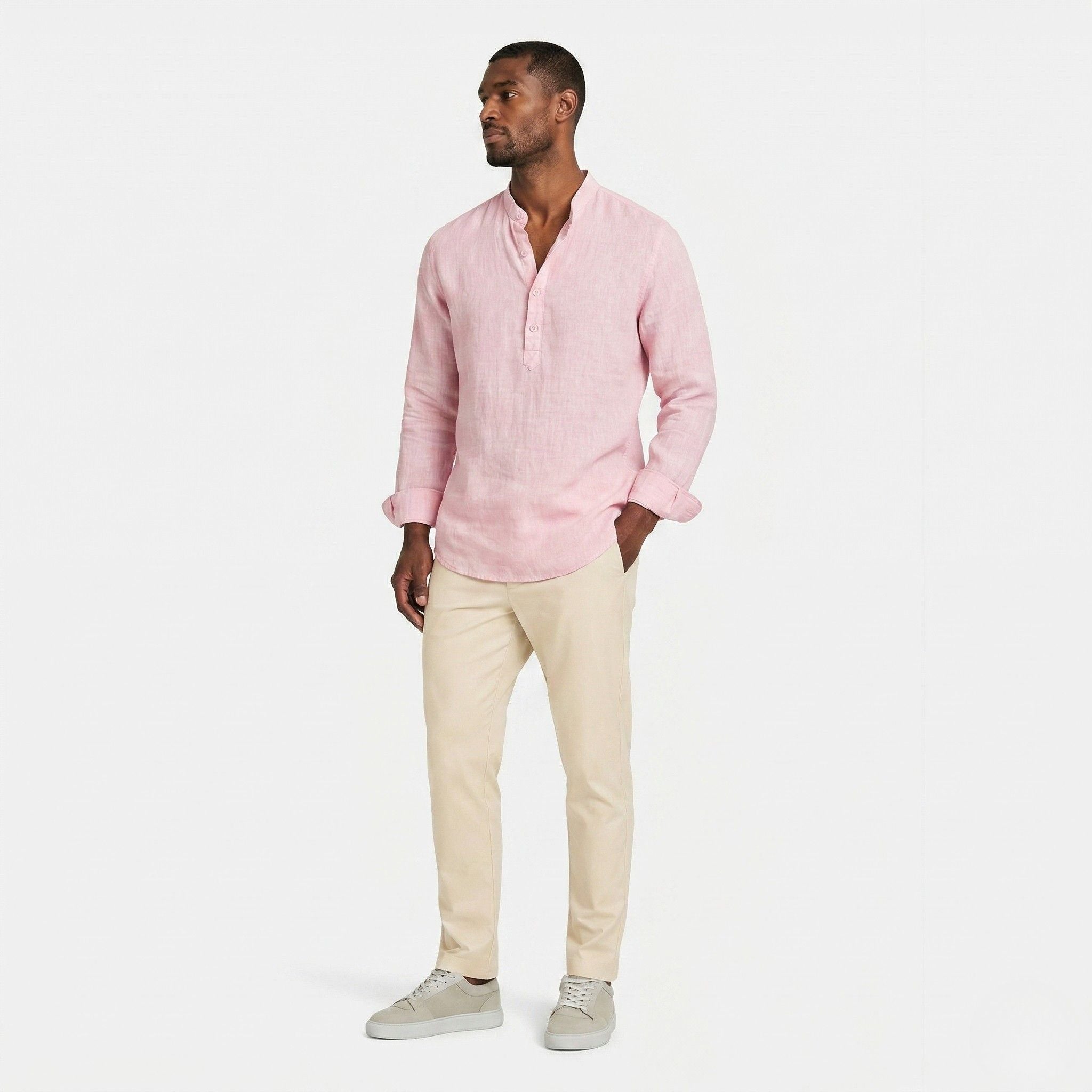 Men's Henley Shirt Long Sleeve Mandarin Collar Regular Fit