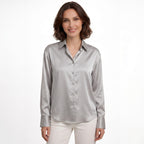Women's Satin Blouse Long Sleeve Button-Down Point Collar Relaxed Fit