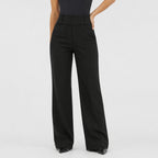 Women's Flare Trousers Button Tab High Waist Regular Fit