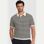 Men's Striped Polo Short Sleeve Button Regular Fit