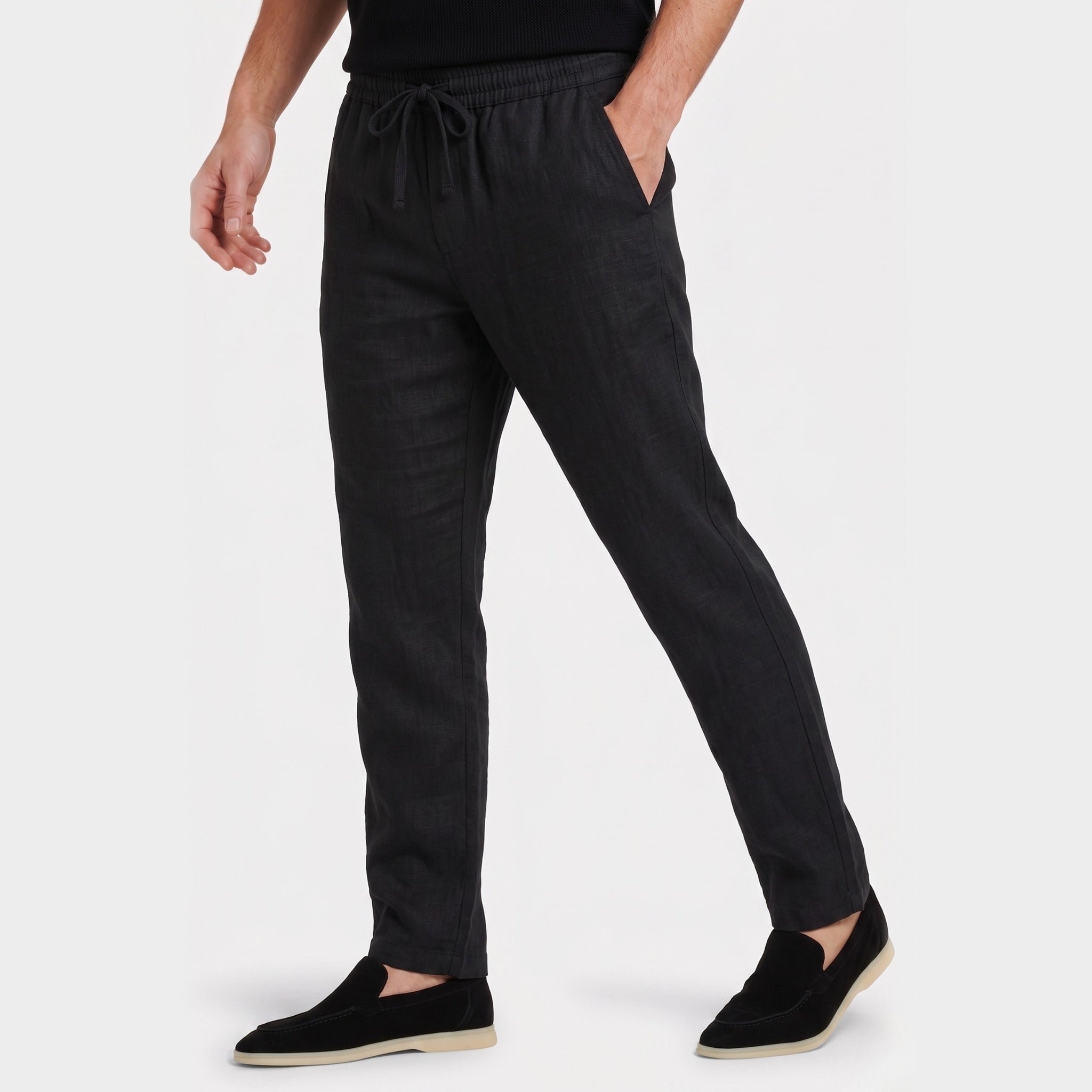 Men's Linen Trousers Elasticated Drawstring Waist Tapered Fit