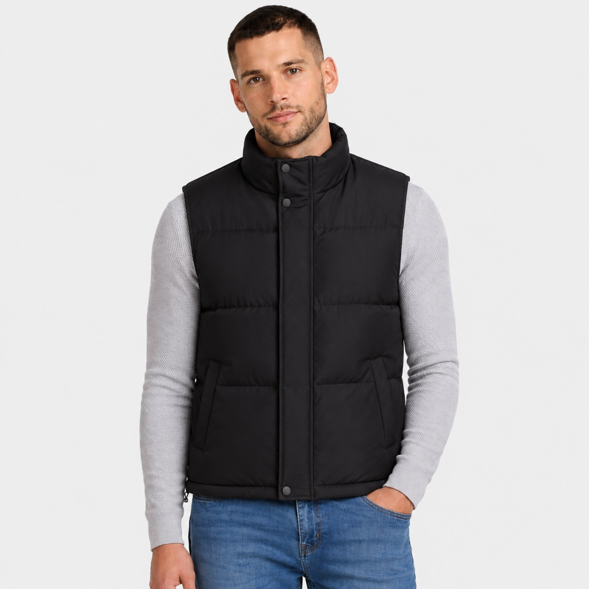 Men's Puffer Gilet Funnel Neck Snap Button Zip-Up Regular Fit