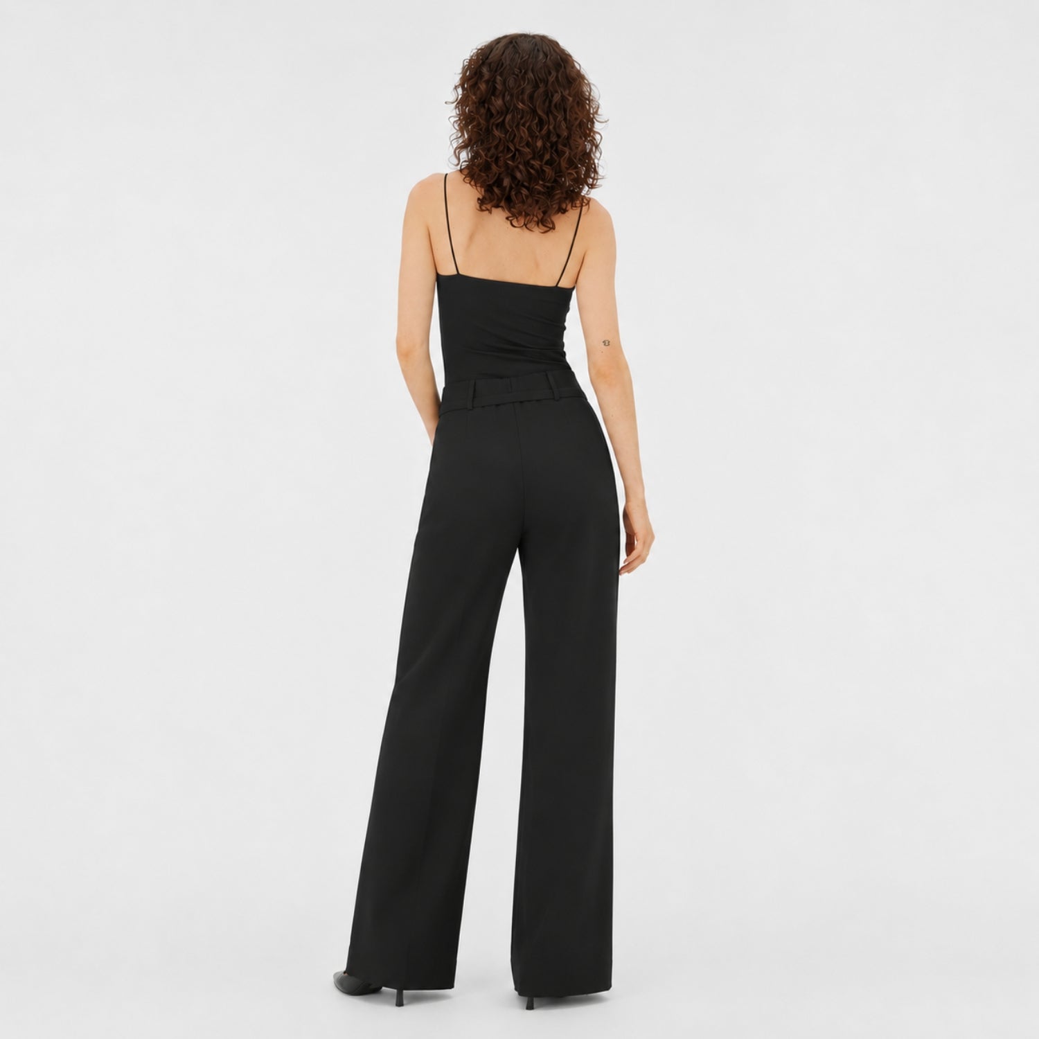 Women's Flare Trousers Button Tab High Waist Regular Fit