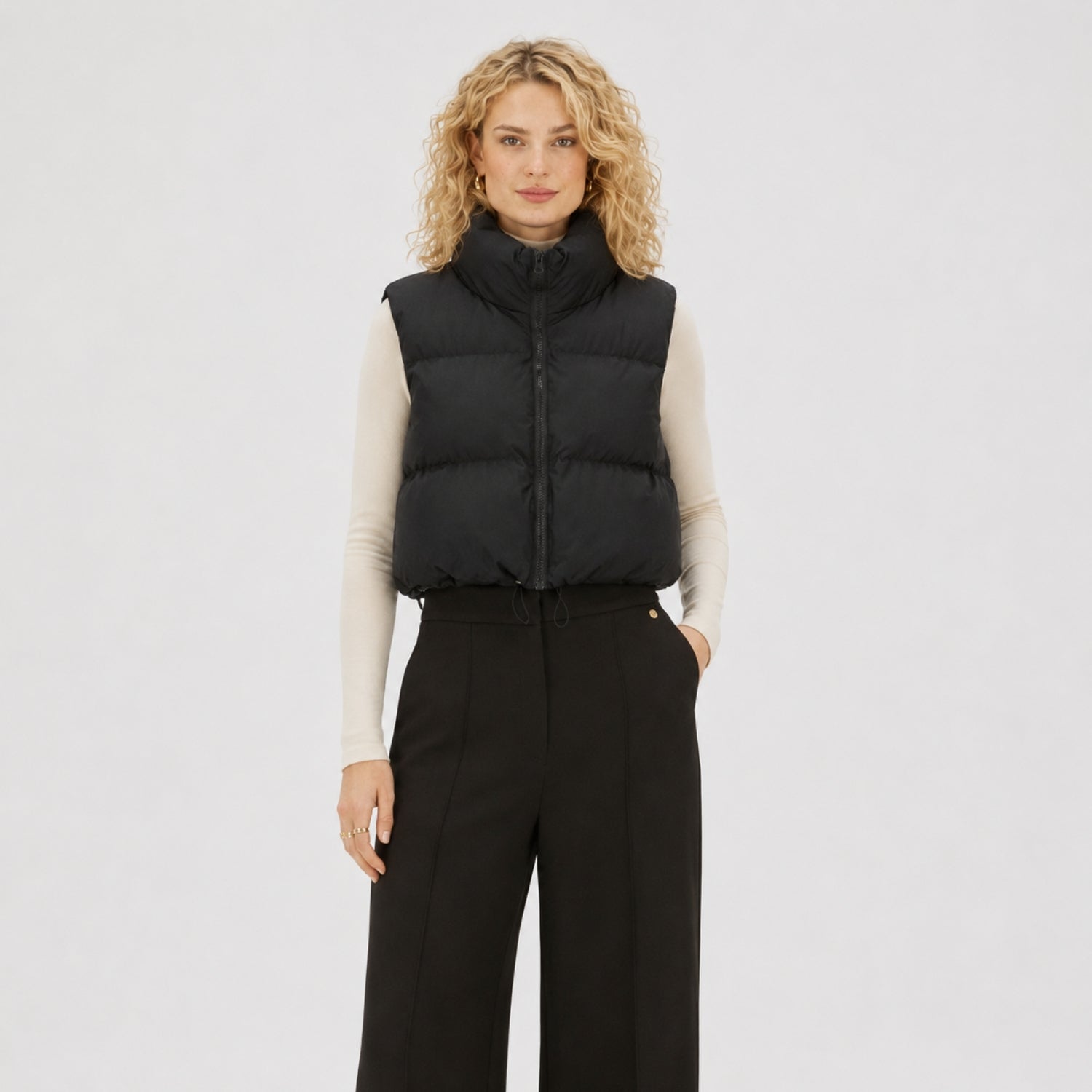 Women's Cropped Puffer Vest Zip-Up Regular Fit