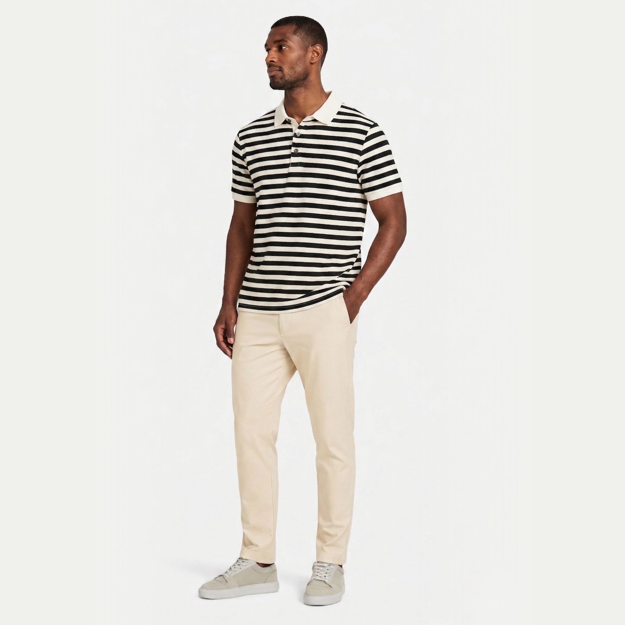 Men's Striped Polo Short Sleeve Button Regular Fit