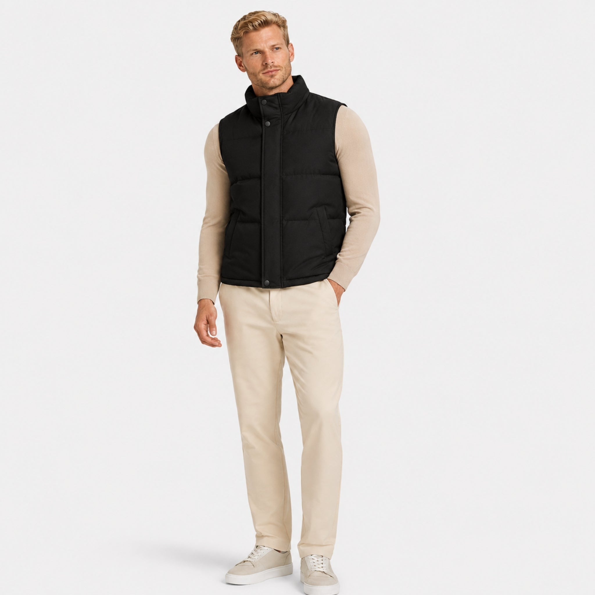 Men's Puffer Gilet Funnel Neck Snap Button Zip-Up Regular Fit