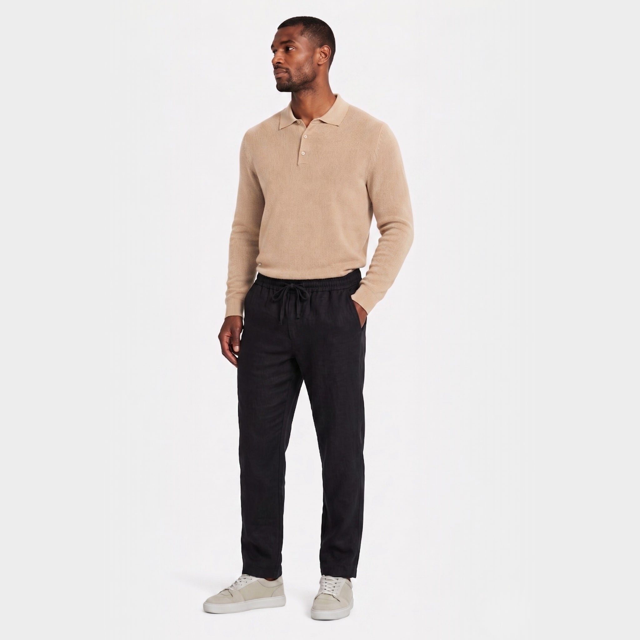 Men's Linen Trousers Elasticated Drawstring Waist Tapered Fit