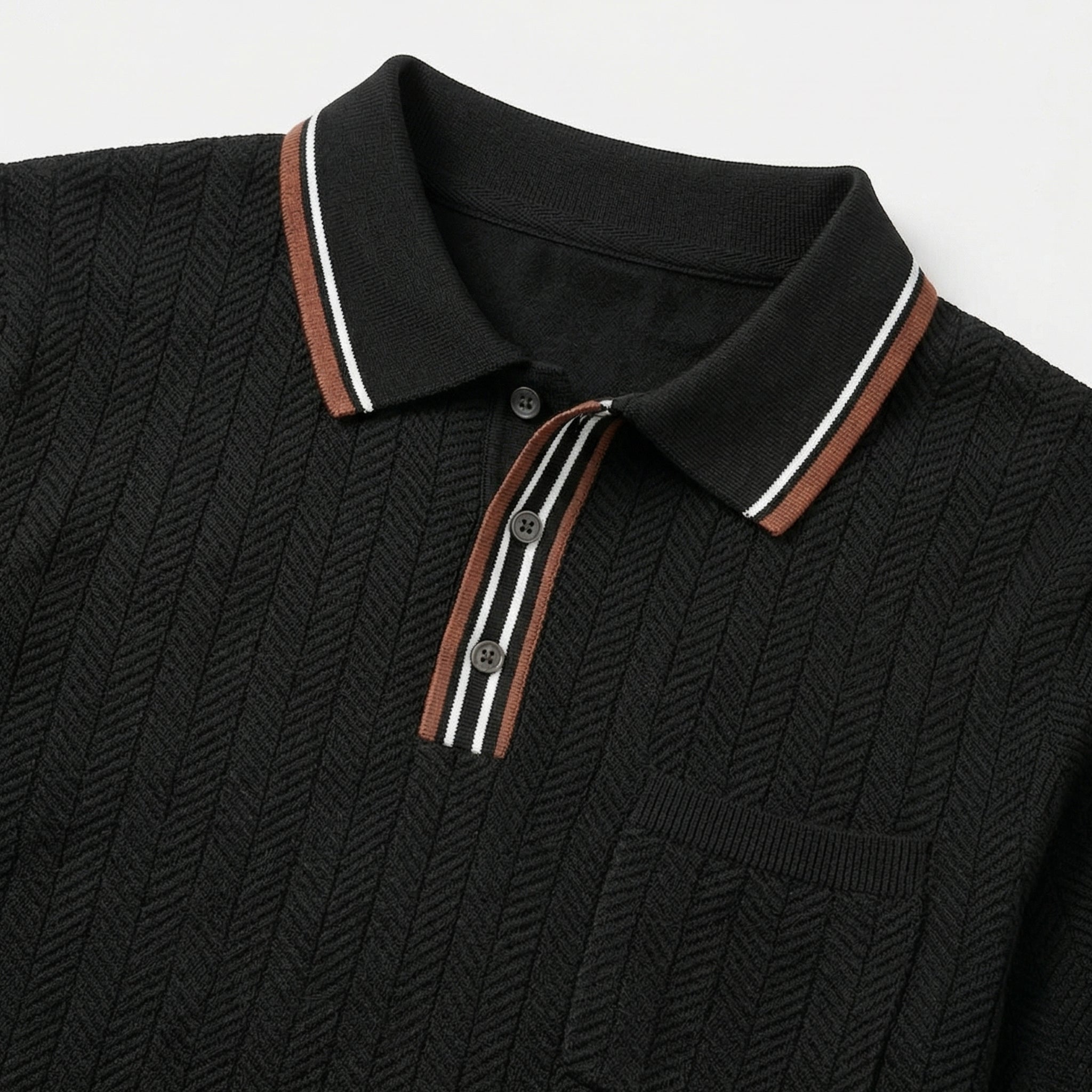 Men's Tipped Collar Polo Herringbone Short Sleeve Regular Fit