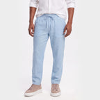 Men's Linen Trousers Elasticated Drawstring Waist Tapered Fit