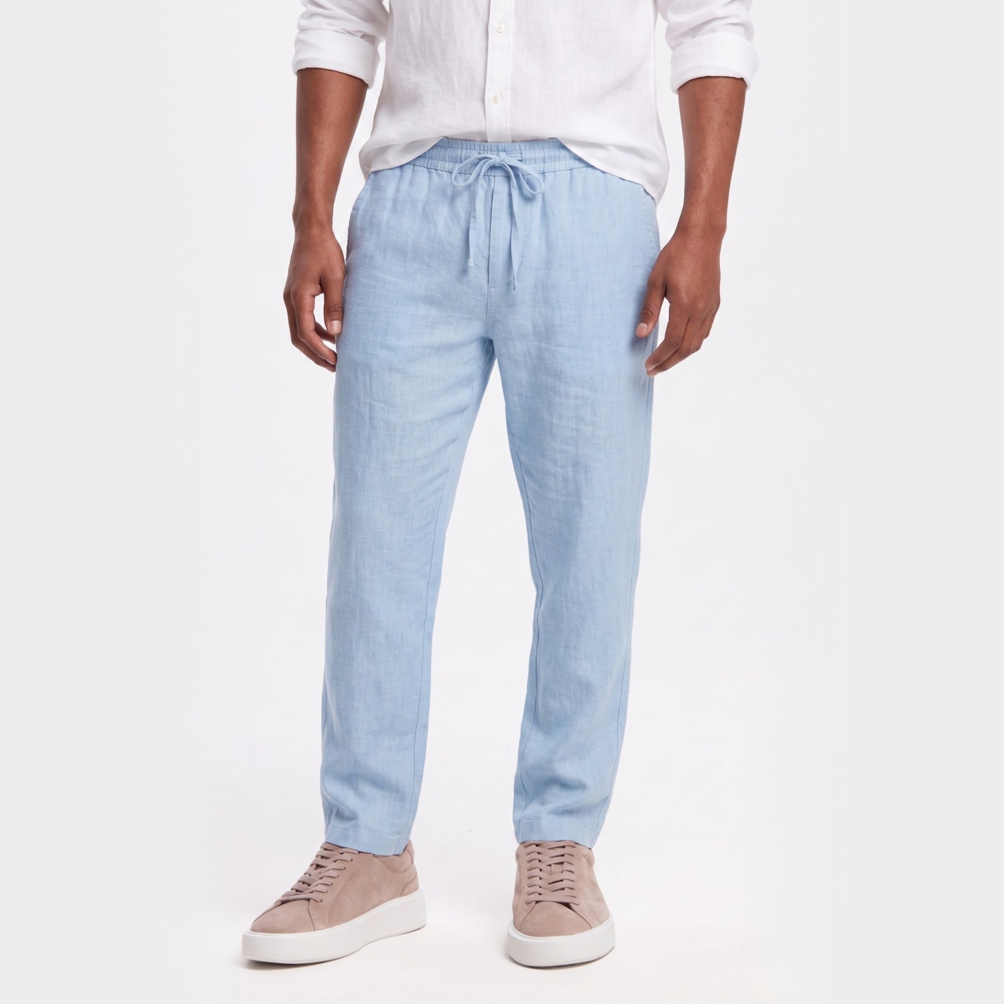 Men's Linen Trousers Elasticated Drawstring Waist Tapered Fit