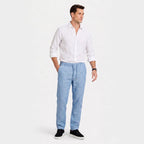 Men's Linen Trousers Elasticated Drawstring Waist Tapered Fit