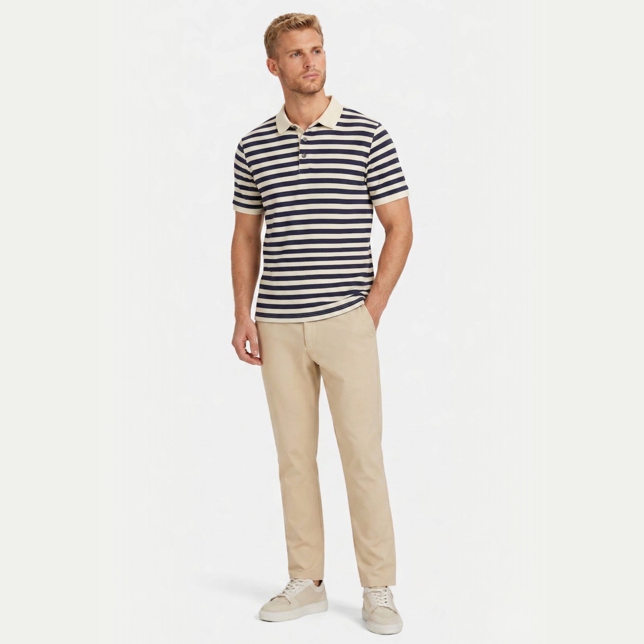 Men's Striped Polo Short Sleeve Button Regular Fit