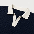 Men's Cable Knit Polo Shirt Contrast Collar Short Sleeve Regular Fit