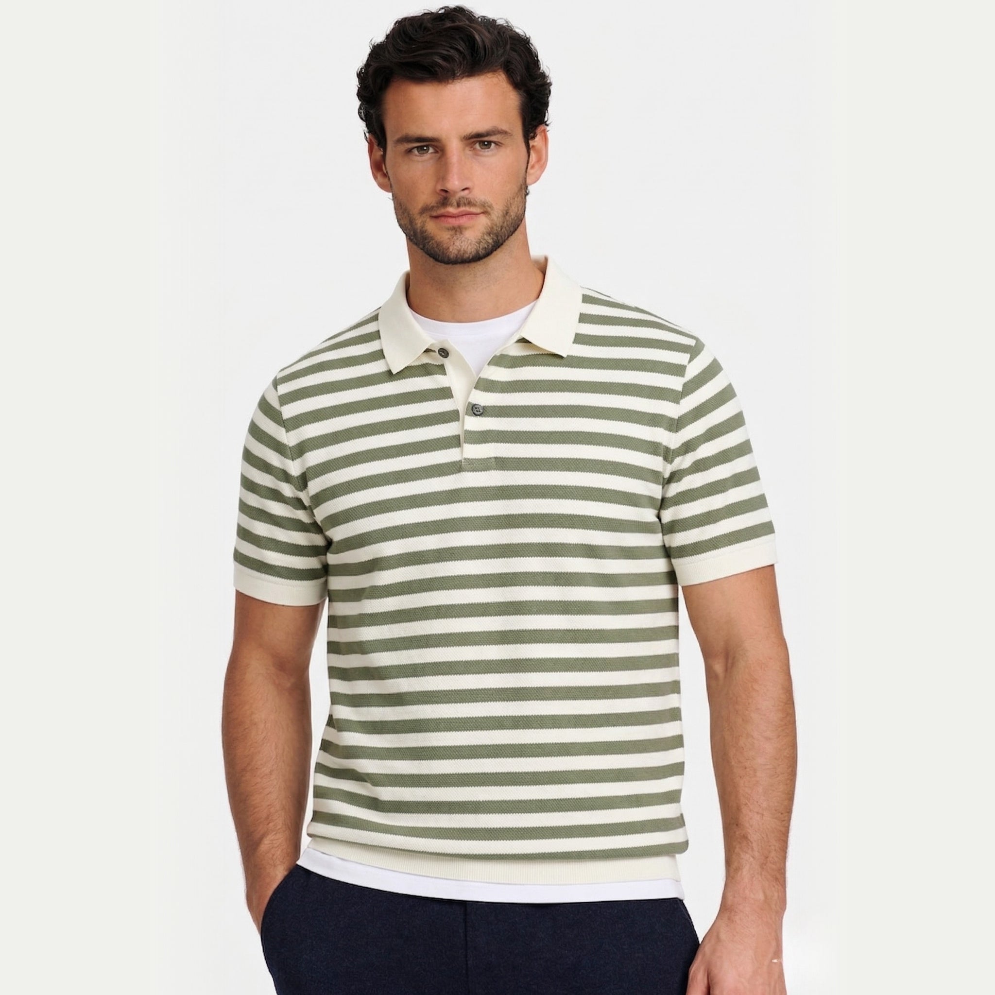 Men's Striped Polo Short Sleeve Button Regular Fit