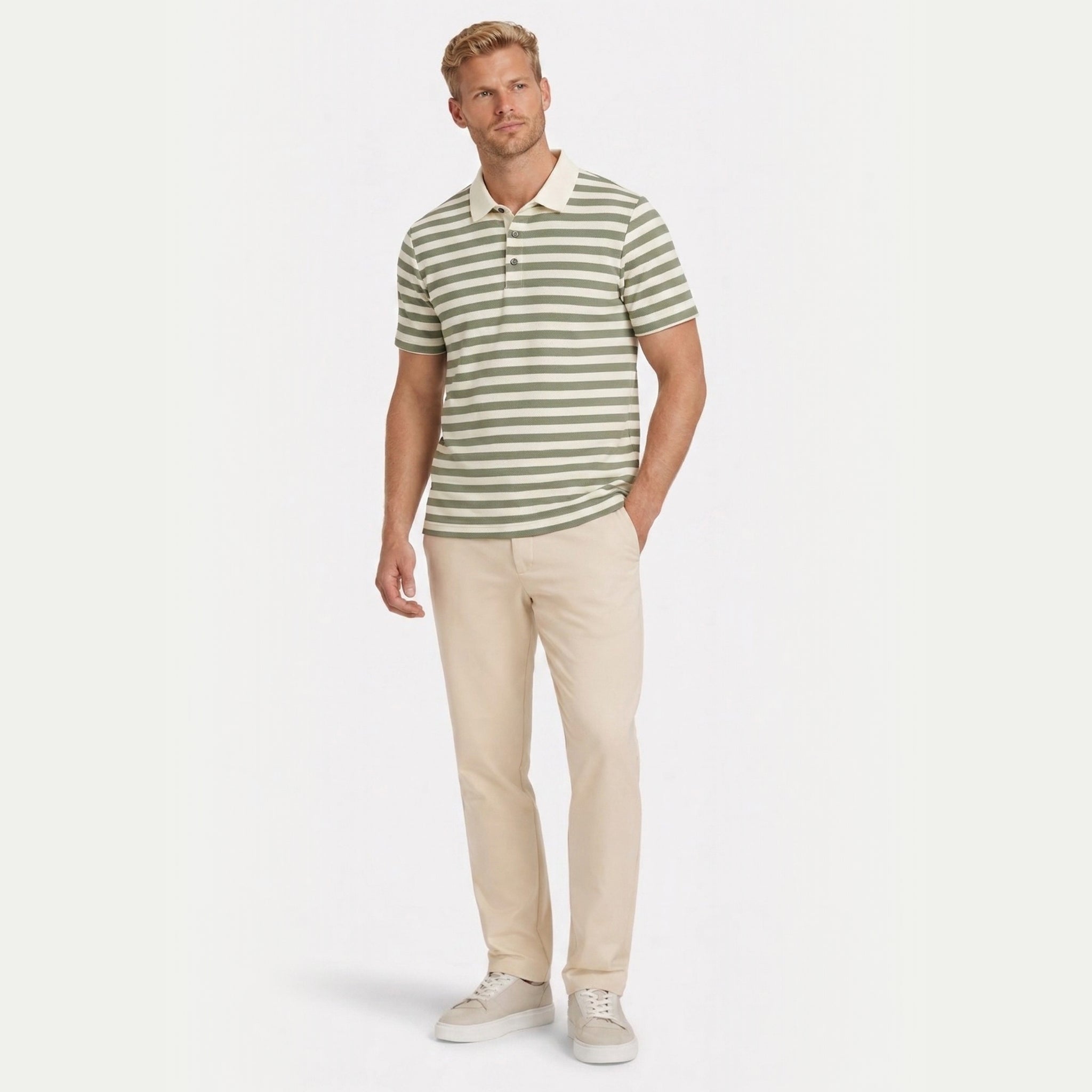 Men's Striped Polo Short Sleeve Button Regular Fit