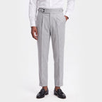 Men's Adjuster Waistband Trousers Double-Pleat Tapered Fit
