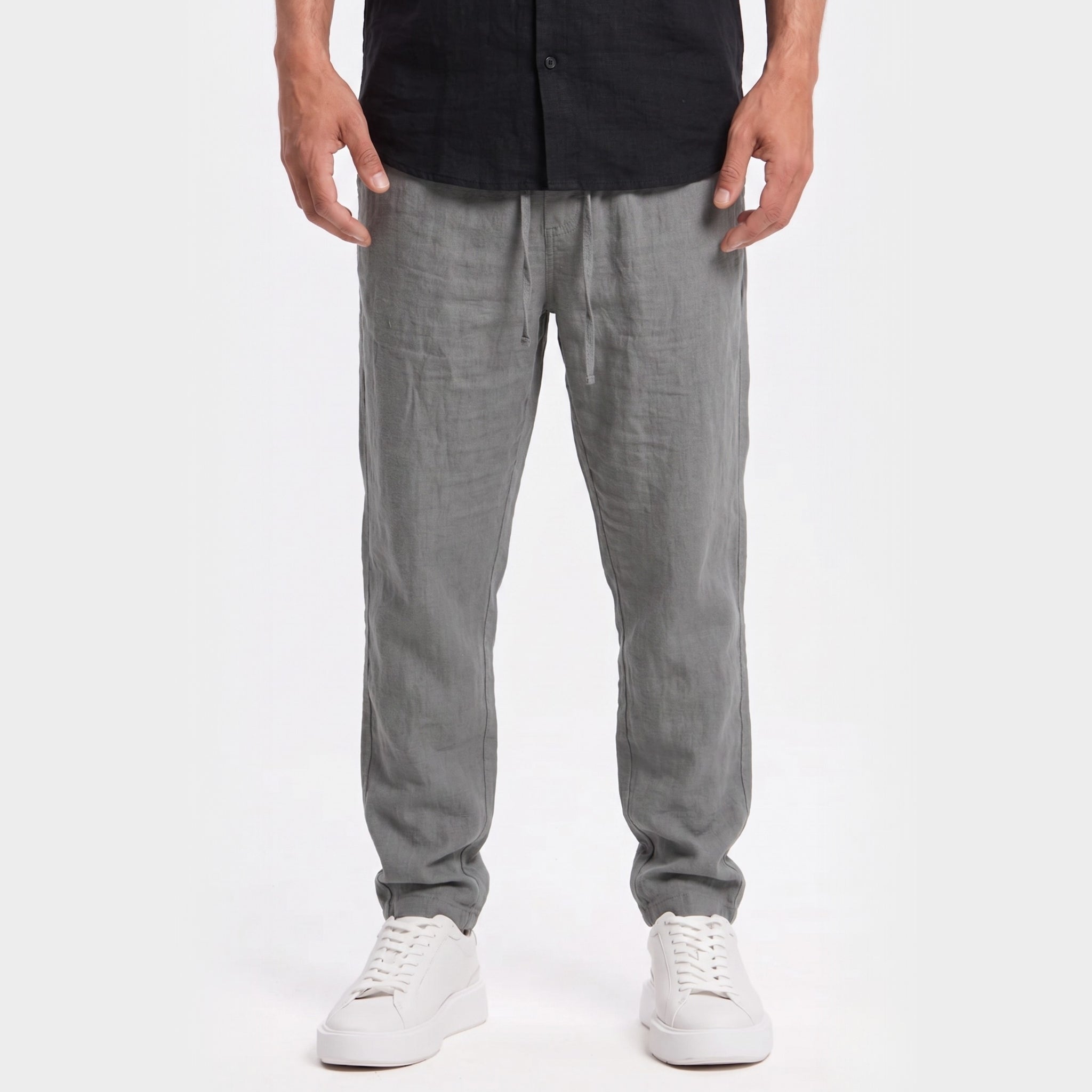 Men's Linen Trousers Elasticated Drawstring Waist Tapered Fit
