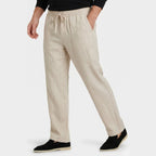 Men's Linen Trousers Drawstring Straight Fit