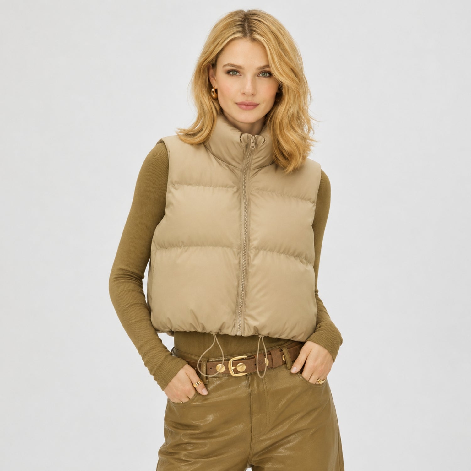 Women's Cropped Puffer Vest Zip-Up Regular Fit