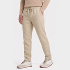 Men's Linen Trousers Elasticated Drawstring Waist Tapered Fit