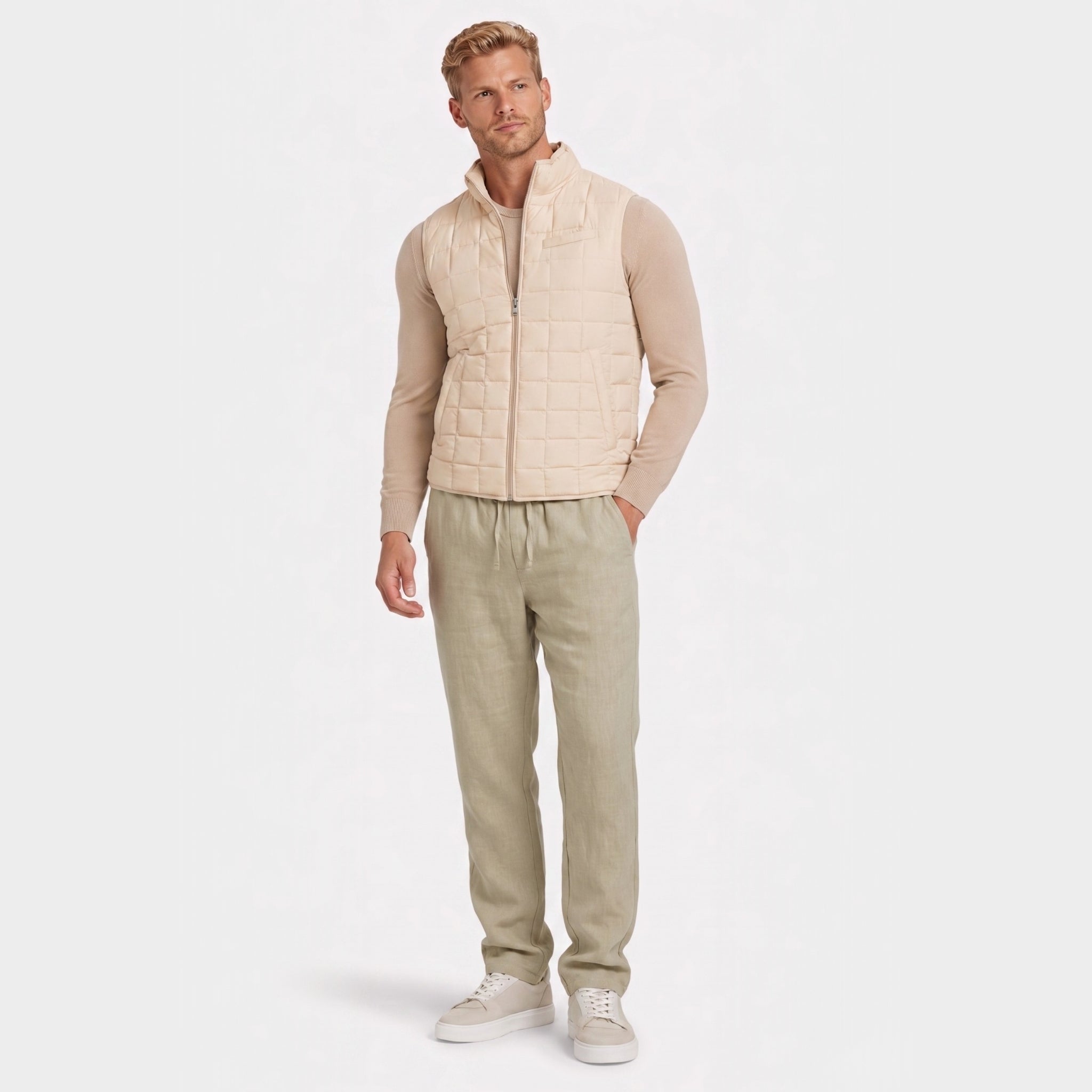 Men's Linen Trousers Elasticated Drawstring Waist Tapered Fit
