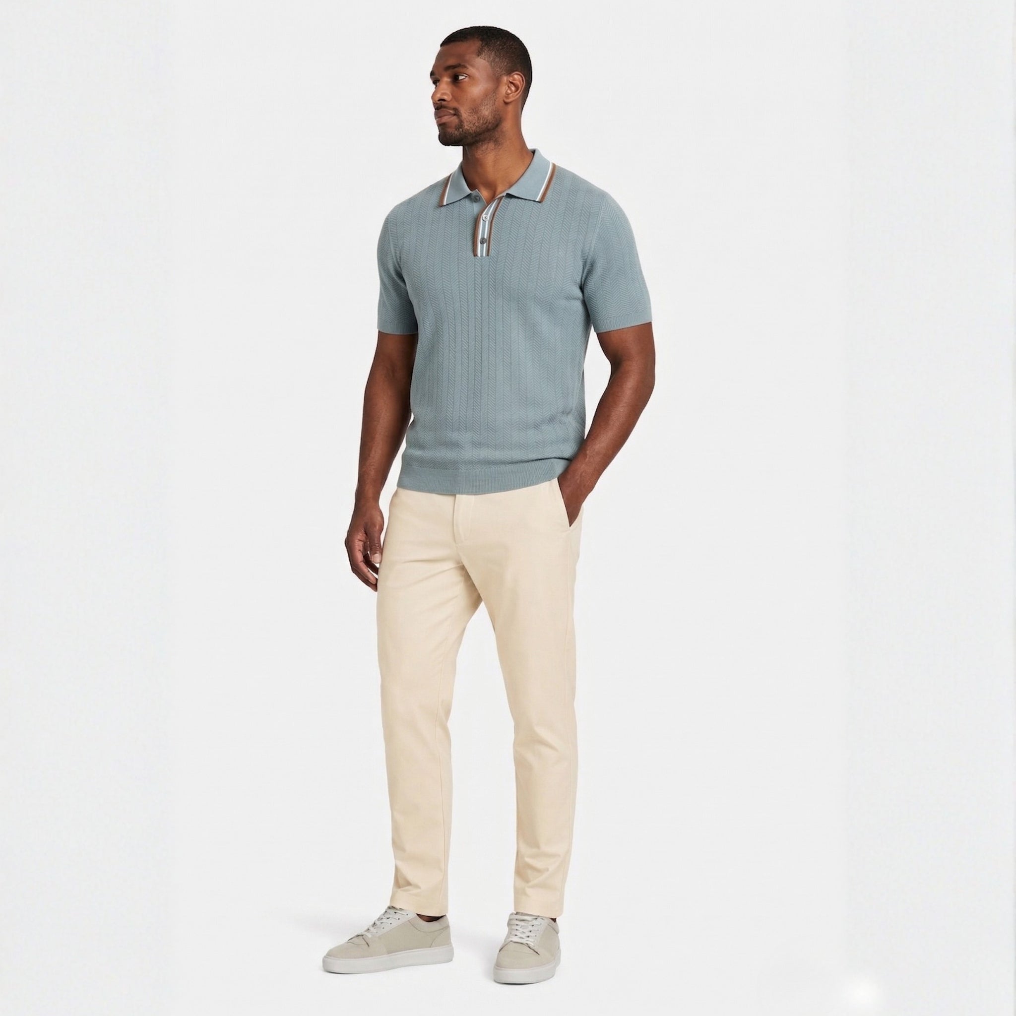 Men's Tipped Collar Polo Herringbone Short Sleeve Regular Fit