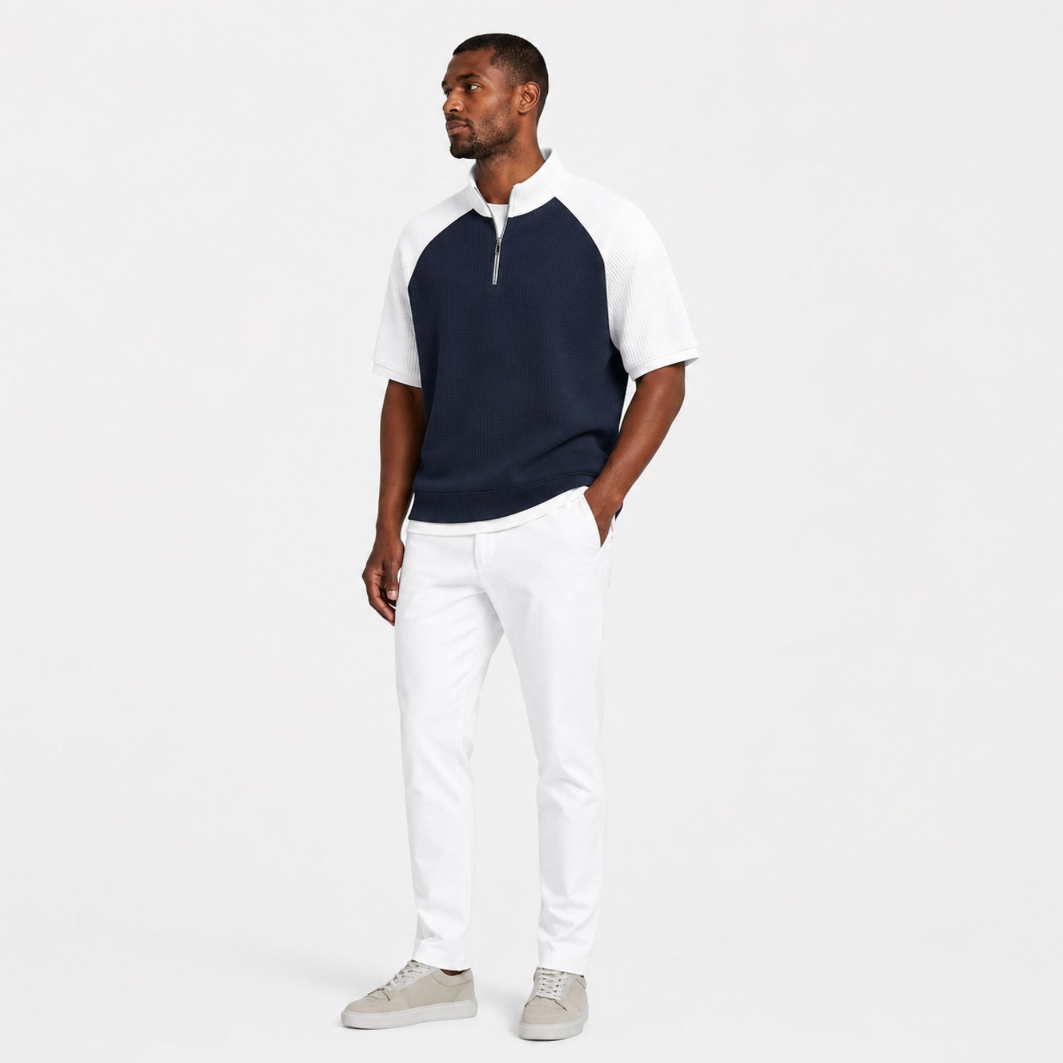Men's Waffle jumper Quarter-Zip Colour Block Regular Fit