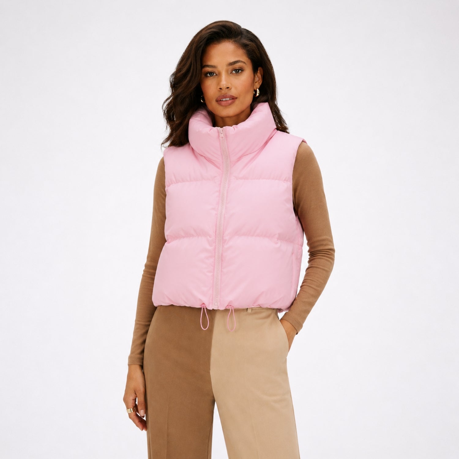 Women's Cropped Puffer Vest Zip-Up Regular Fit