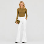 Women's Flare Trousers Button Tab High Waist Regular Fit