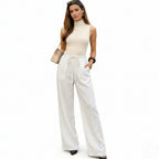 Women's Linen Trousers Drawstring Elasticated Waistband Wide-Leg Fit