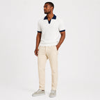 Men's Cable Knit Polo Shirt Contrast Collar Short Sleeve Regular Fit